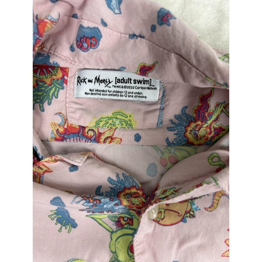 Rick and Morty Shirt Mens Small Pink Button Up Adult Swim Camp - Picture 3 of 8